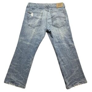 VTG Armani Exchange Jeans Mens 36x29 Light Wash Light Wrinkle Distressed USA